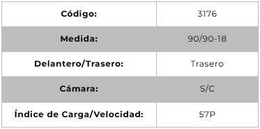 Llanta para moto 90/90-18 (TL) Tipo Tubular Modelo SPEED Marca Technic Brasil