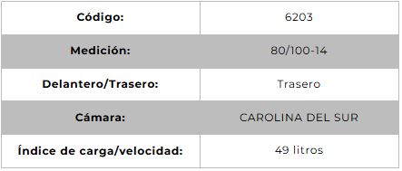 Llanta para moto 80/100-14 (TL) Tipo Tubular Modelo SPORT R Marca Technic Brasil