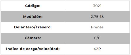 Llanta para moto 2.75-18 (TT) Tipo Tubo Modelo T&C Marca Technic Brasil
