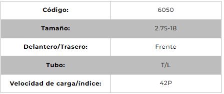 Llanta para moto 2.75-18 (TL) Tipo Tubular Modelo SPORT Marca Technic Brasil
