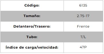 Llanta para moto 2.75-17 (TL) Tipo Tubular Modelo SPORT R Marca Technic Brasil