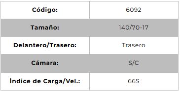 Llanta para moto 140/70-17 (TL) Tipo Tubular Modelo SPORT  Marca Technic Brasil
