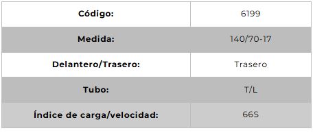 Llanta para moto 140/70-17 (TL) Tipo Tubular Modelo SPORT R Marca Technic Brasil
