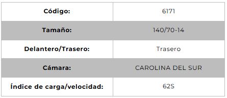 Llanta para moto 140/70-14 (TL) Tipo Tubular Modelo SPORT R Marca Technic Brasil