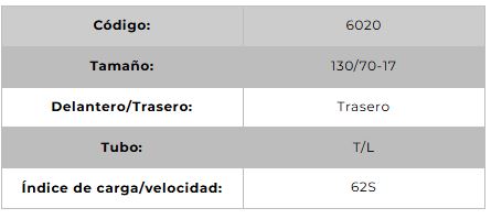 Llanta para moto 130/70-17 (TL) Tipo Tubular Modelo SPORT Marca Technic Brasil