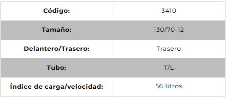 Llanta para moto 130/70-12 (TL) Tipo Tubular Modelo BELLATRIX Marca Technic Brasil