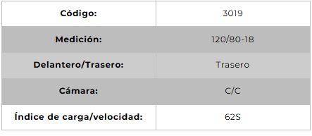 Llanta para moto 120/80-18 (TT) Tipo Tubo Modelo T&C Marca Technic Brasil
