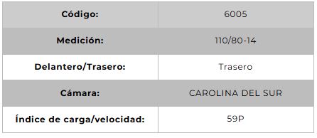 Llanta para moto 110/80-14 (TL) Tipo Tubular Modelo SPORT R Marca Technic Brasil
