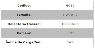 Llanta para moto 110/70-17 (TL) Tipo Tubular Modelo SPORT Marca Technic Brasil