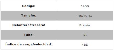 Llanta para moto 110/70-13 (TL) Tipo Tubular Modelo BELLATRIX Marca Technic Brasil