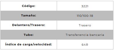 Llanta para moto 110/100-18 (TT) Tipo Tubo Modelo TXC Marca Technic Brasil