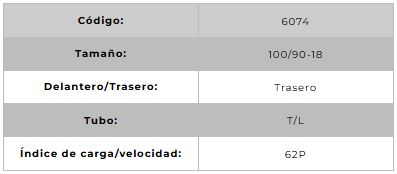 Llanta para moto 100/90-18 (TL) Tipo Tubular Modelo SPORT Marca Technic Brasil