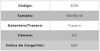 Llanta para moto 100/90-18 (TL) Tipo Tubular Modelo SPORT R Marca Technic Brasil