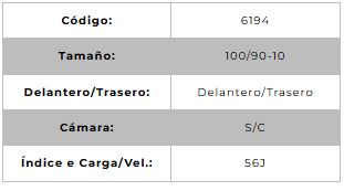 Llanta para moto 100/90-10 (TL) Tipo Tubular Modelo SPORT R Marca Technic Brasil