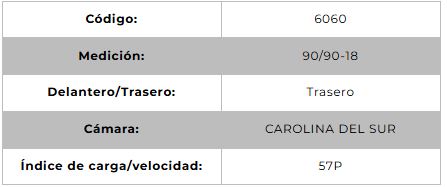 Llanta para moto 90/90-18 (TL) Tipo Tubular Modelo SPORT Marca Technic Brasil
